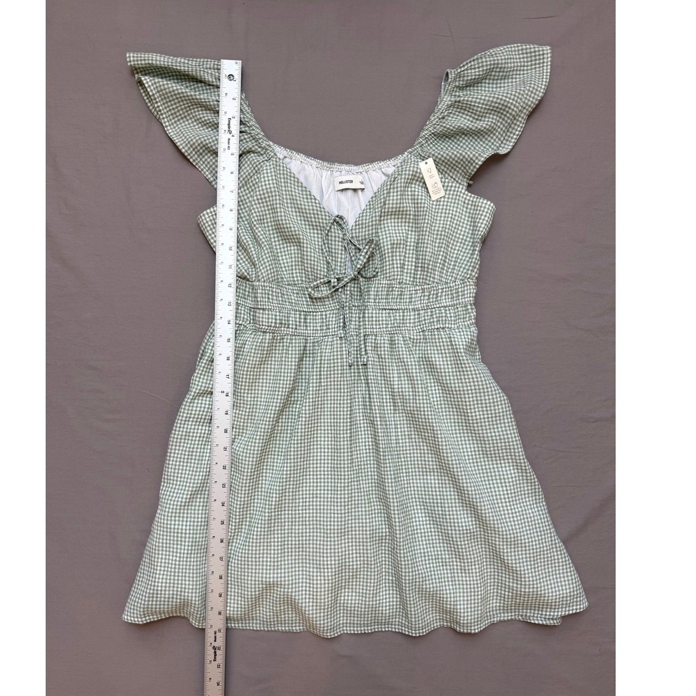 Hollister Sage Green Gingham Ruffle Mini Dress Built-in Shorts L - Picture 2 of 7